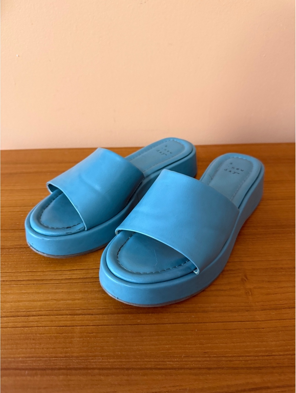Women's Blue Platform Slide Sandals Open Toe Slip On Shoes